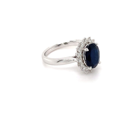 2.2ct Oval Sapphire + .32ct Halo Ring 18kt