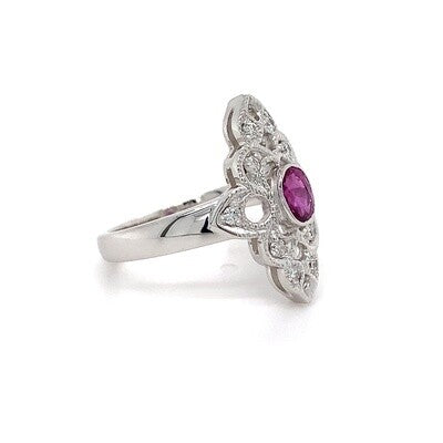 18kt WG Pink Sapphire Ring & Dia 0.23ct