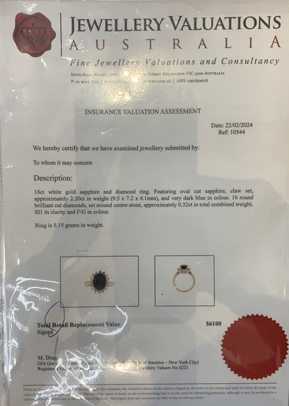 2.2ct Oval Sapphire + .32ct Halo Ring 18kt