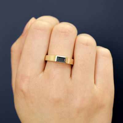 0.47ct Baguette Blue Sapphire Ring 9kt YG