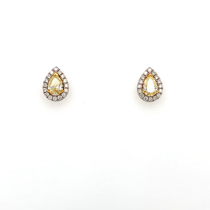 0.94ct Yellow Dia Pear Halo Earring 18kt