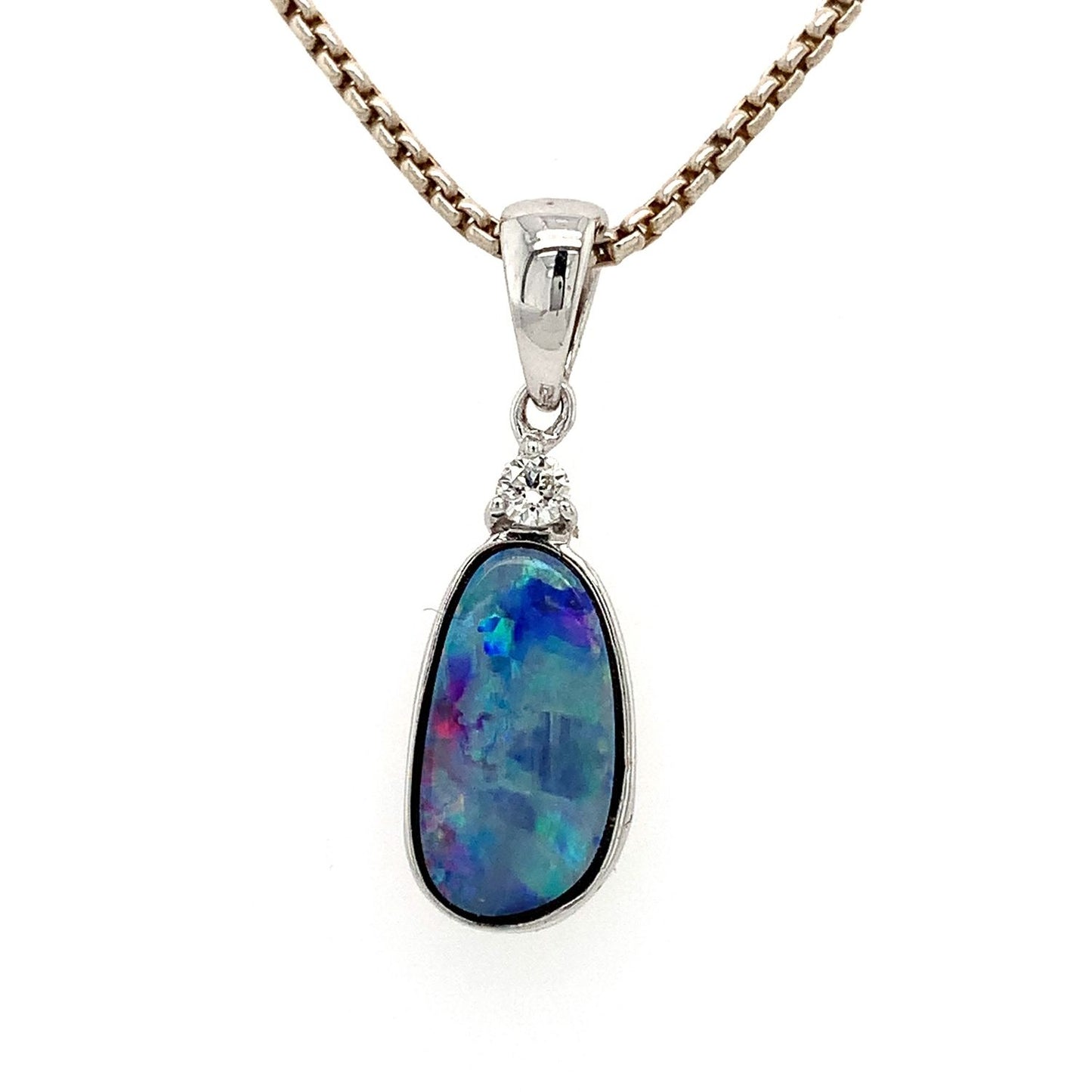 9kt WG Opal Diamond Pendant