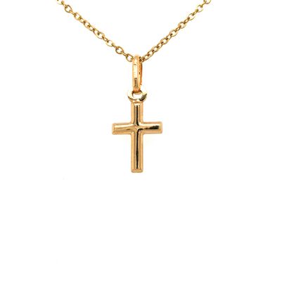 9K YG Tubular Cross 11mm Pendant