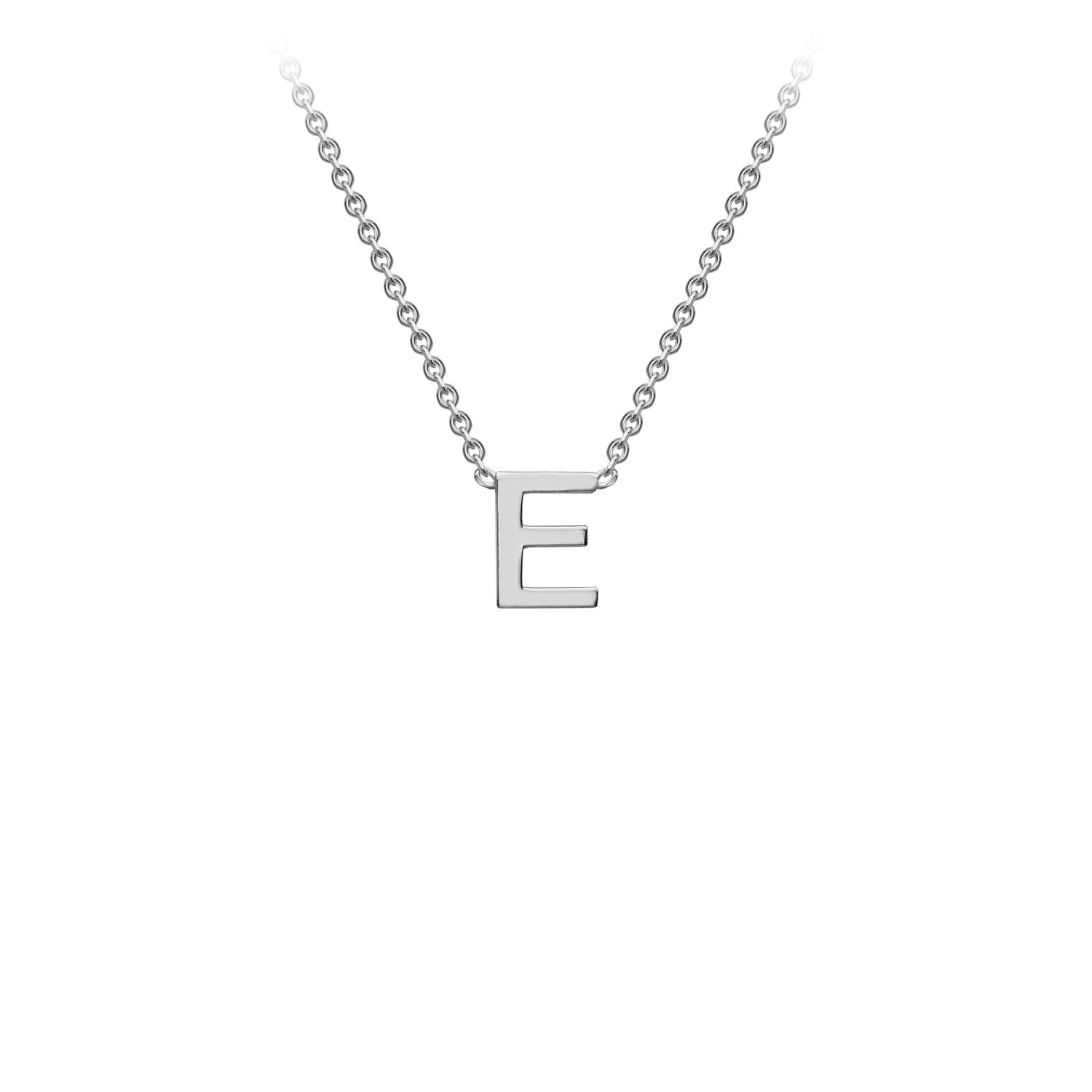 9K Gold Initial Adjustable Letter Necklace 38-43cm — E, 9kt WG