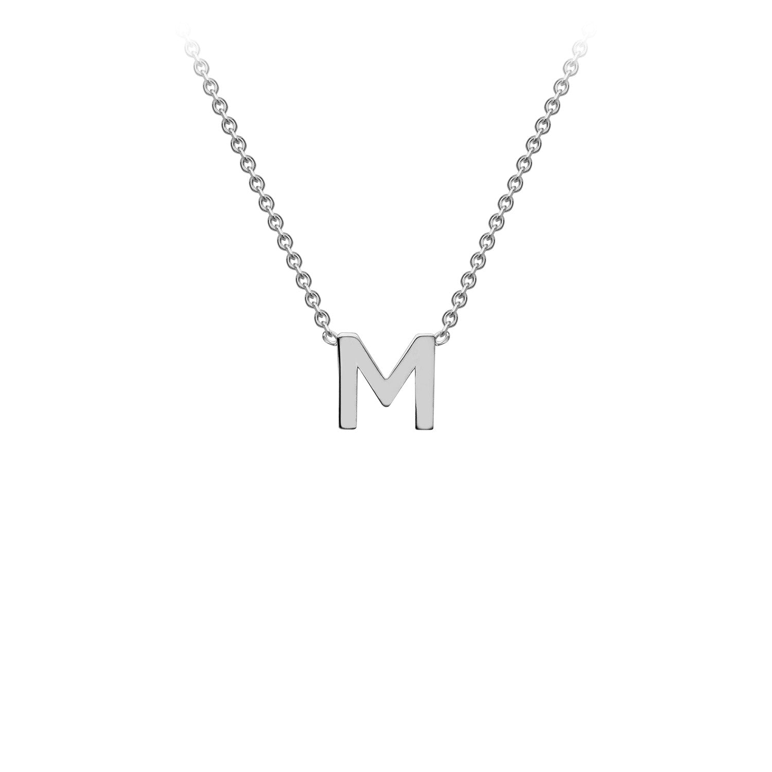 9K Gold Initial Adjustable Letter Necklace 38-43cm — M, 9kt WG