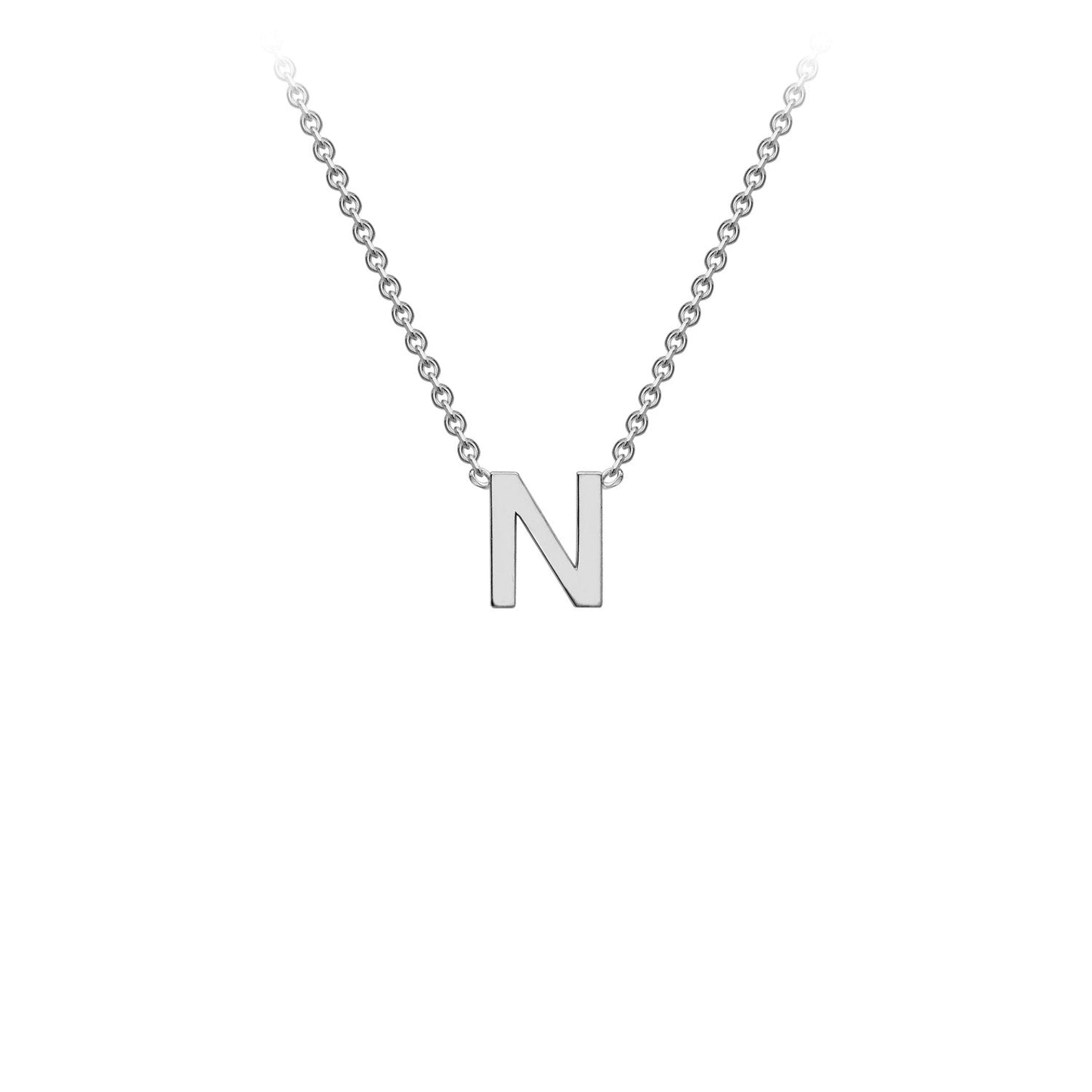 9K Gold Initial Adjustable Letter Necklace 38-43cm — N, 9kt WG