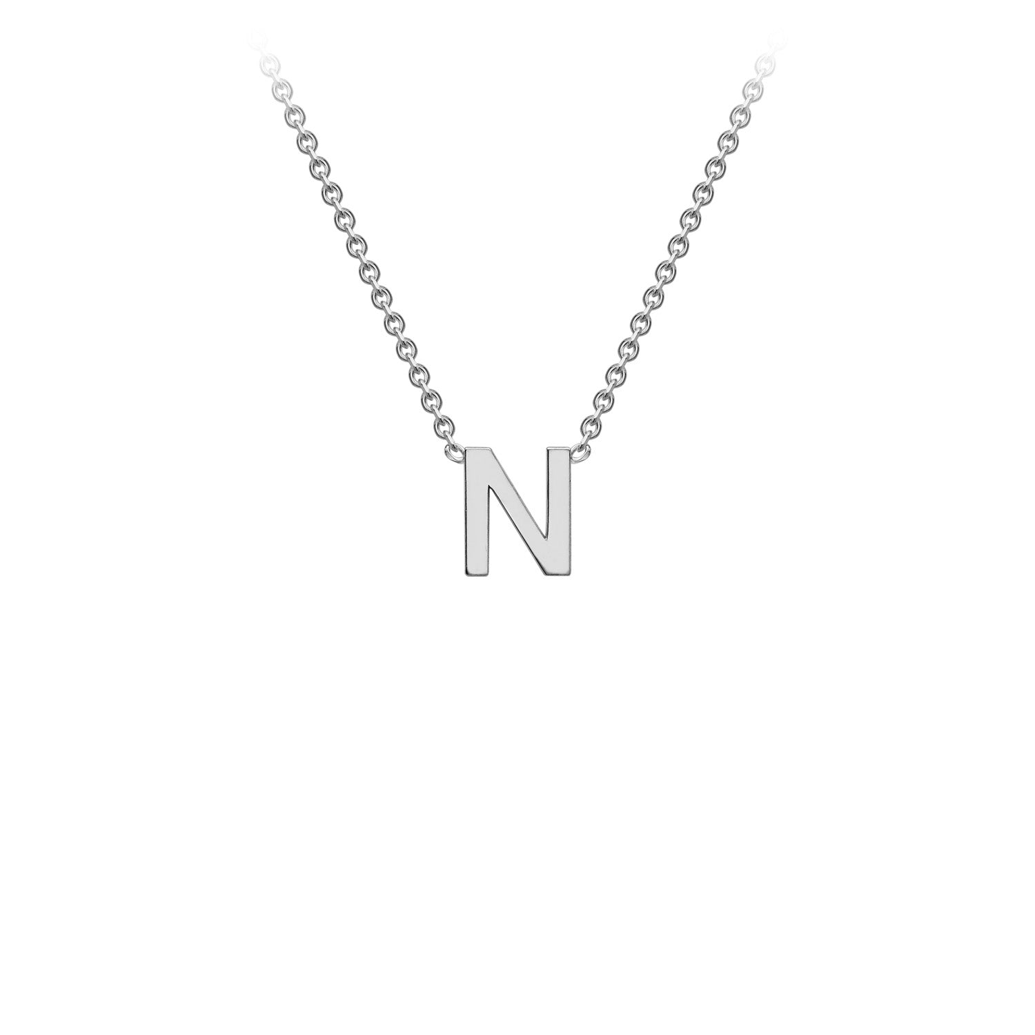 9K Gold Initial Adjustable Letter Necklace 38-43cm — N, 9kt WG