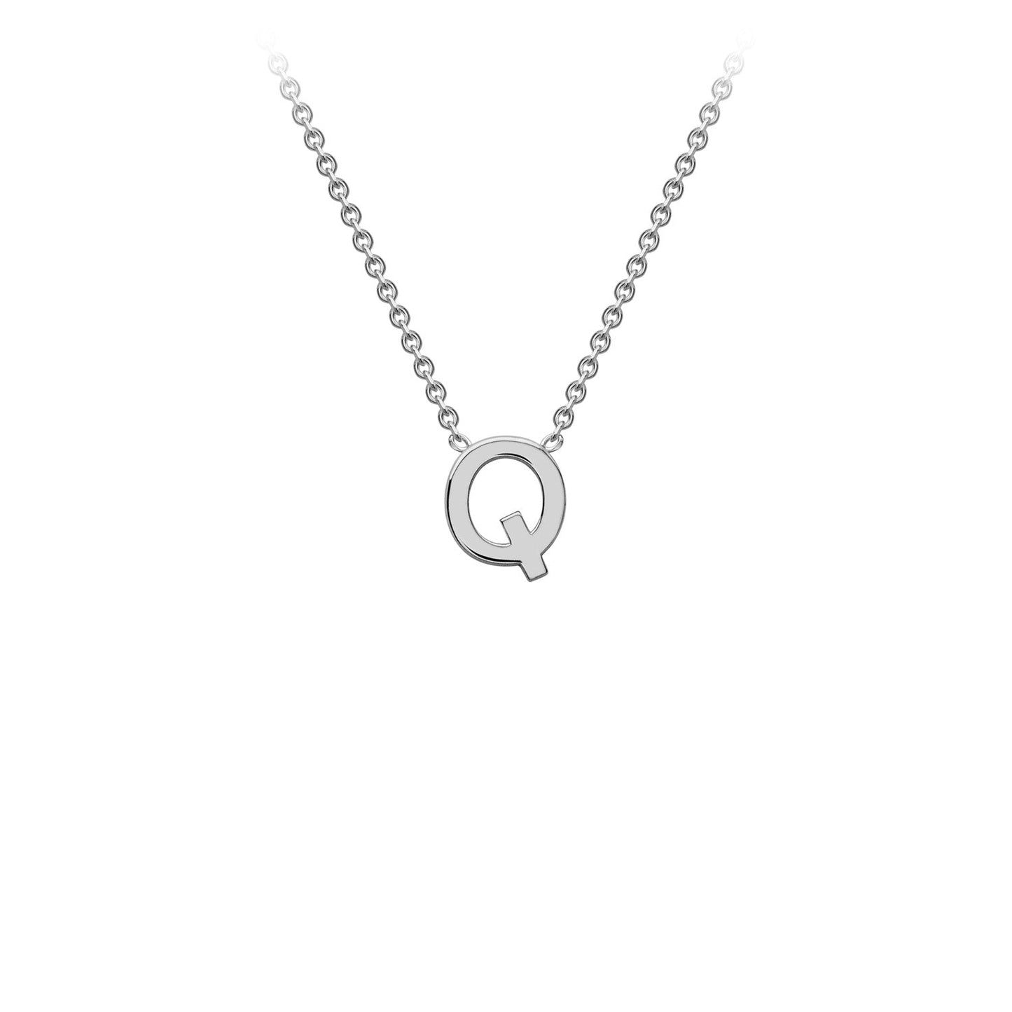 9K Gold Initial Adjustable Letter Necklace 38-43cm — Q, 9kt WG