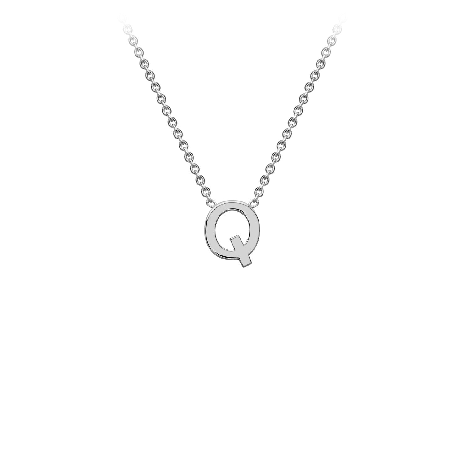 9K Gold Initial Adjustable Letter Necklace 38-43cm — Q, 9kt WG