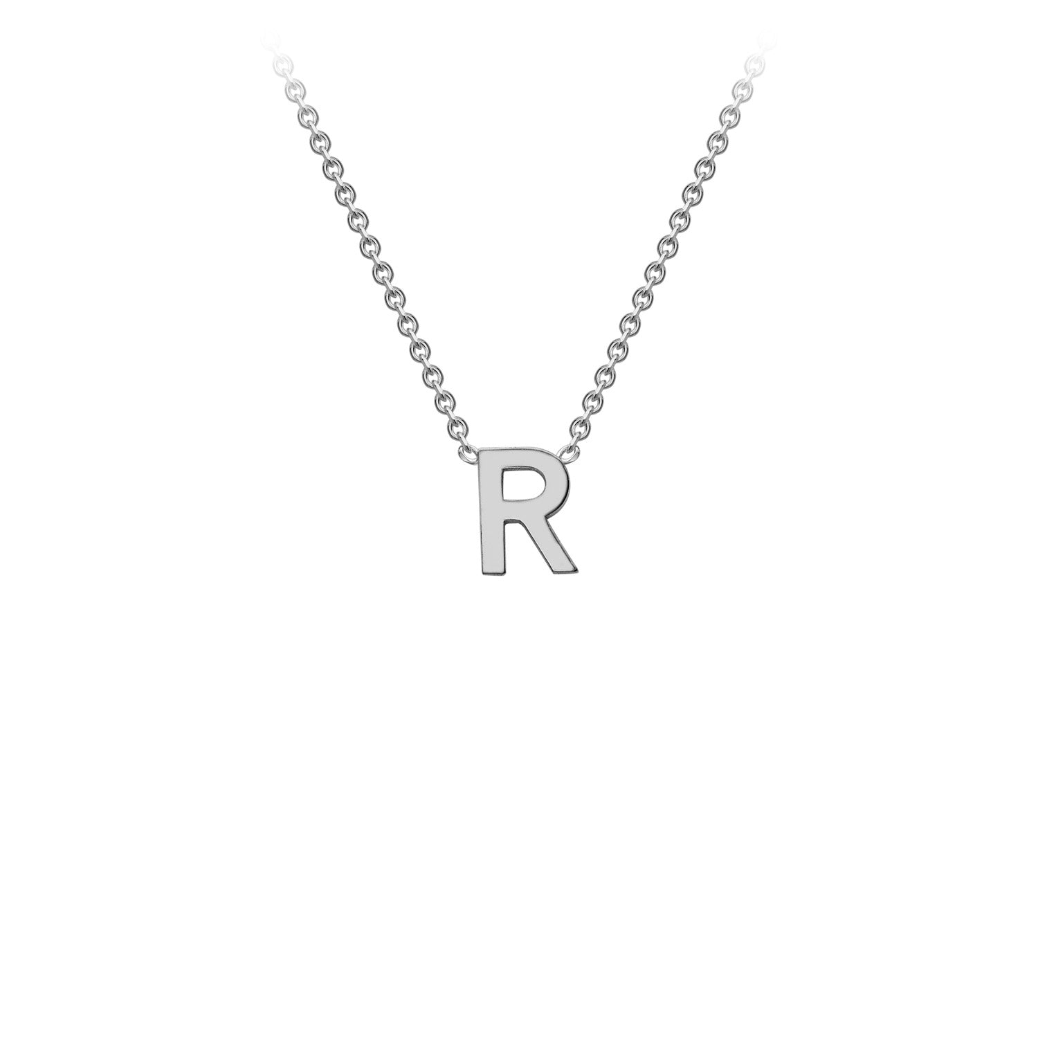 9K Gold Initial Adjustable Letter Necklace 38-43cm — R, 9kt WG