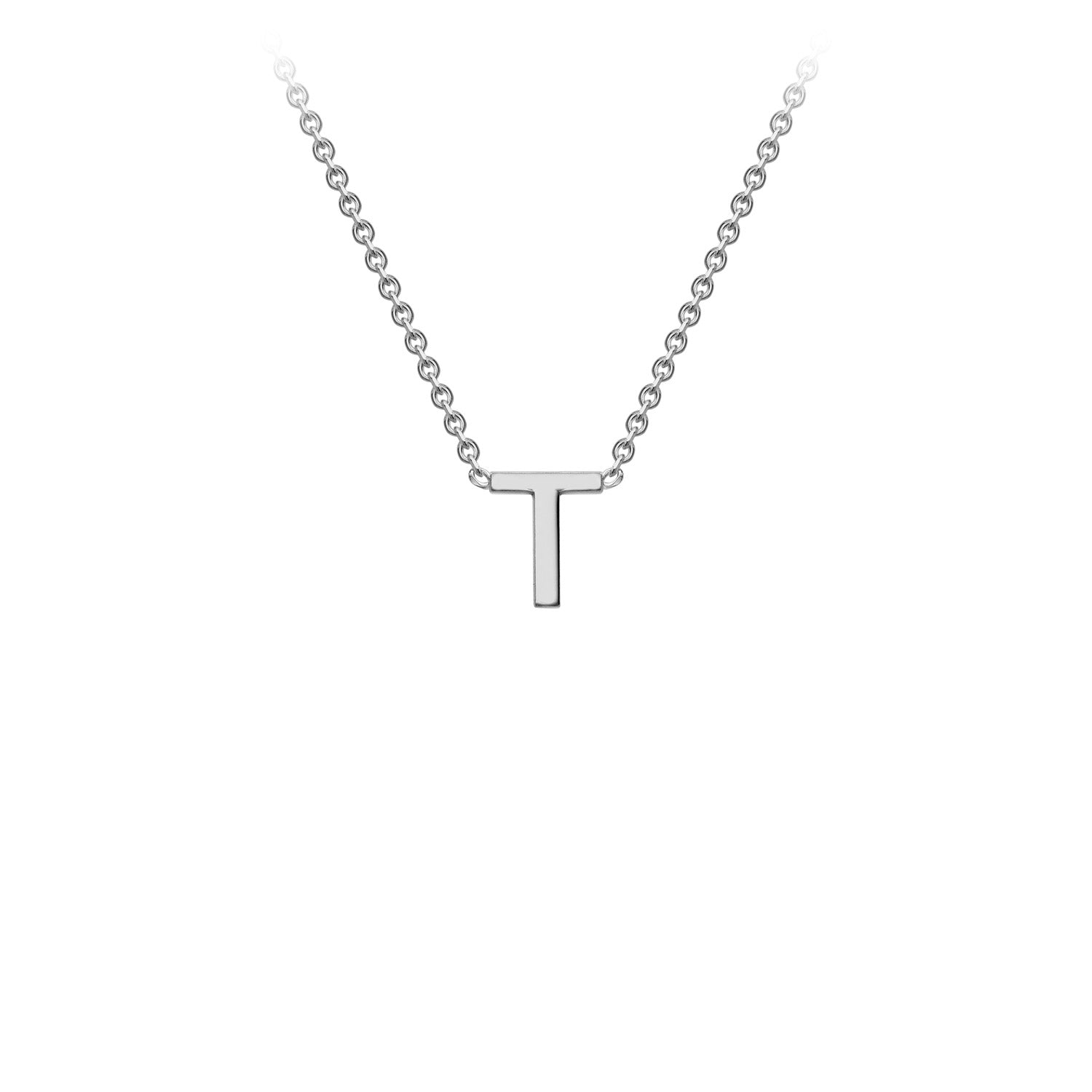 9K Gold Initial Adjustable Letter Necklace 38-43cm — T, 9kt WG