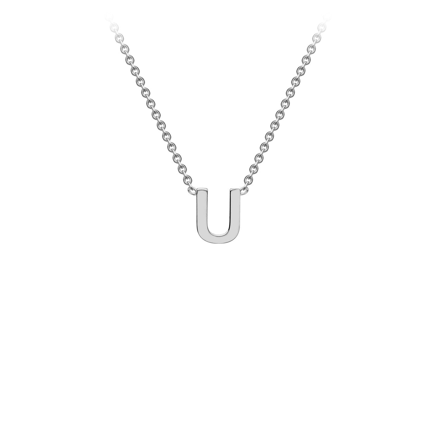 9K Gold Initial Adjustable Letter Necklace 38-43cm — U, 9kt WG