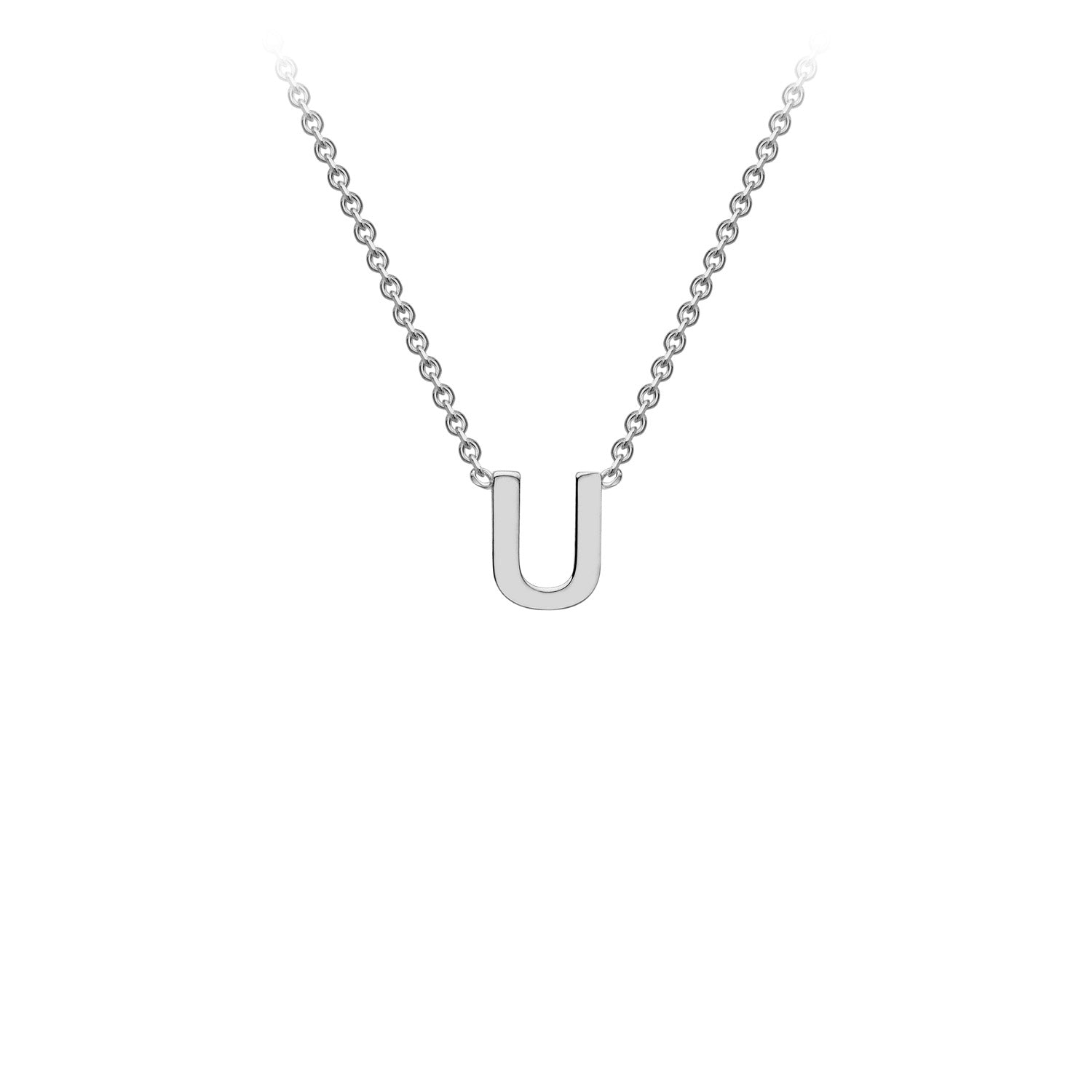 9K Gold Initial Adjustable Letter Necklace 38-43cm — U, 9kt WG