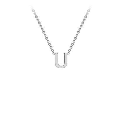 9K Gold Initial Adjustable Letter Necklace 38-43cm — U, 9kt WG