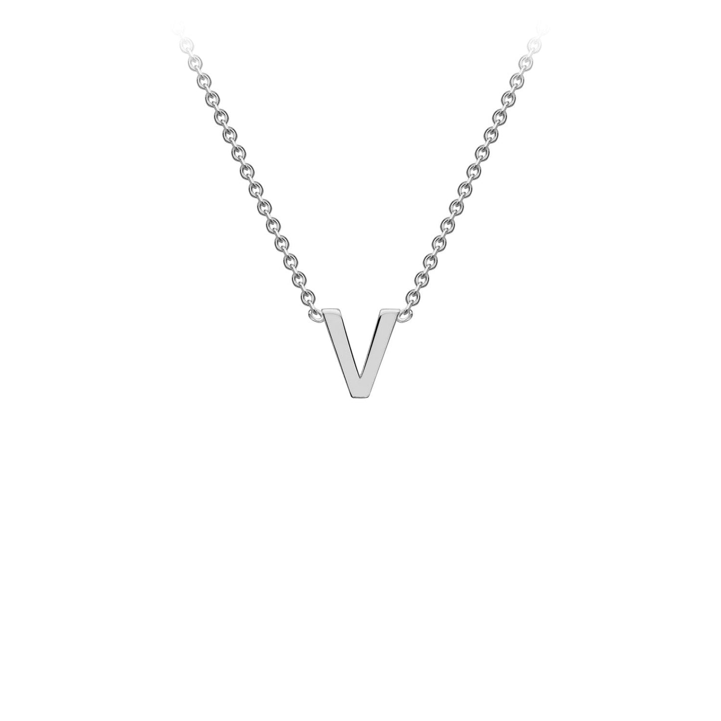 9K Gold Initial Adjustable Letter Necklace 38-43cm — V, 9kt WG