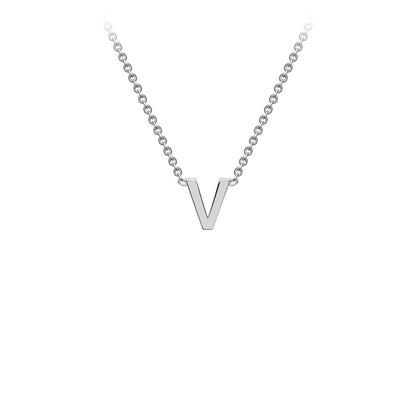 9K Gold Initial Adjustable Letter Necklace 38-43cm — V, 9kt WG