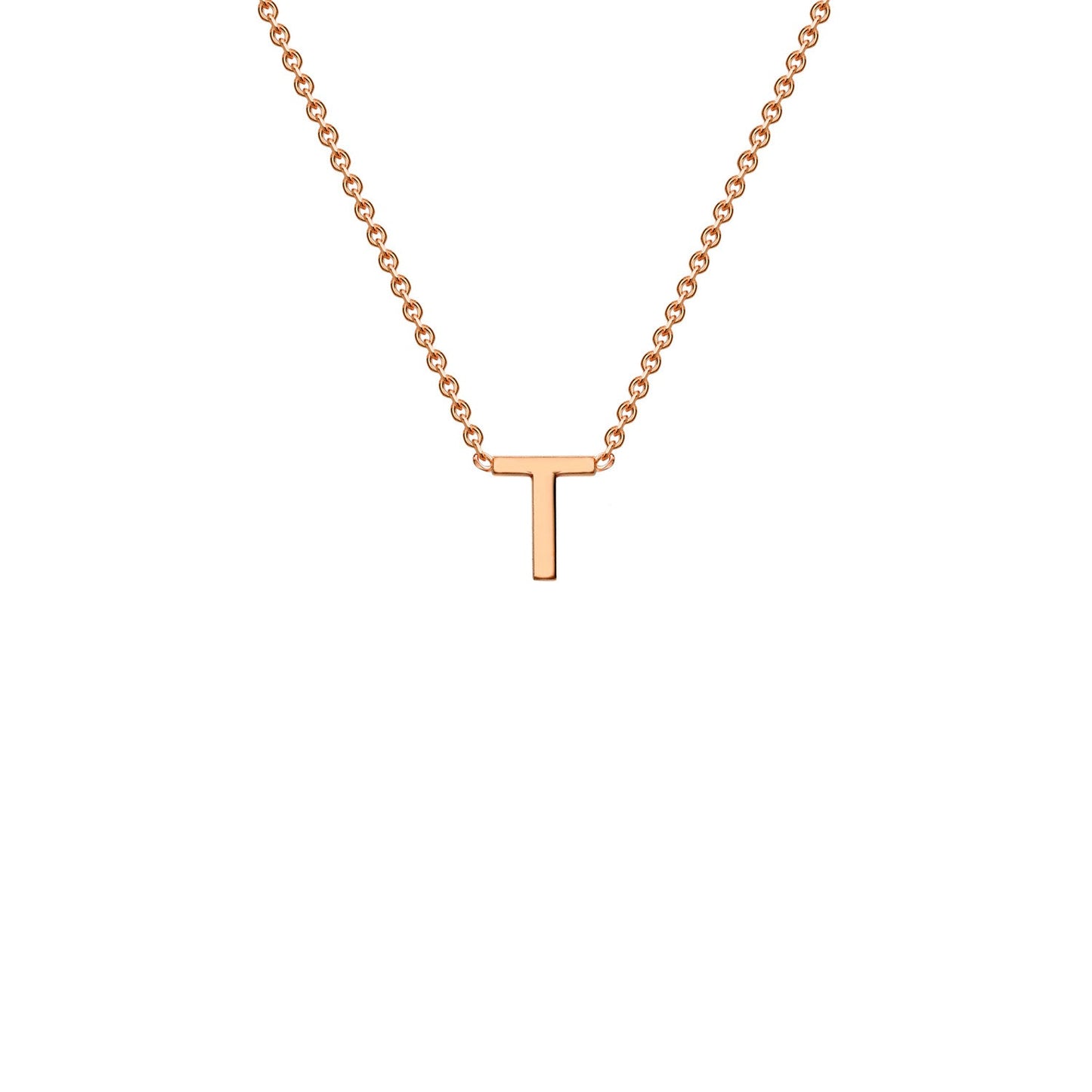 9K Gold Initial Adjustable Letter Necklace 38-43cm — T, 9kt Rose Gold