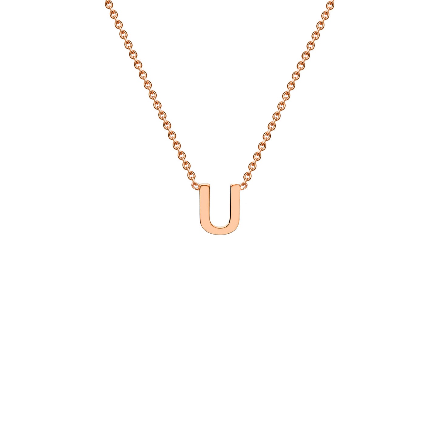 9K Rose Gold 'U' Initial Adjustable Letter Necklace 38/43cm