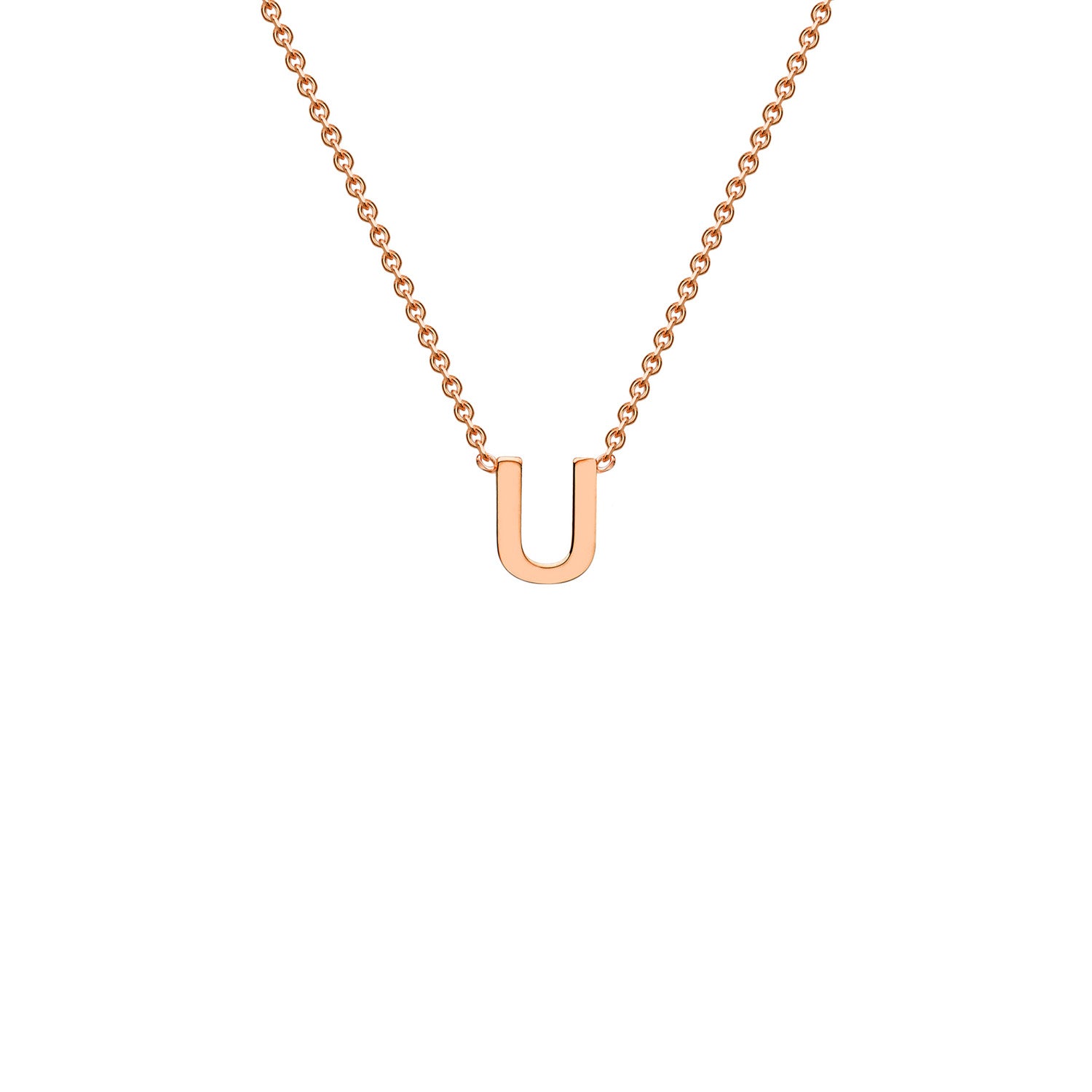 9K Rose Gold 'U' Initial Adjustable Letter Necklace 38/43cm