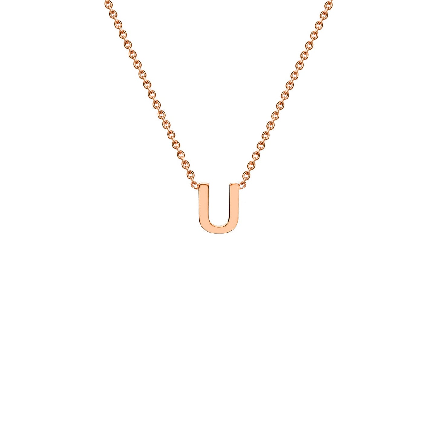 9K Gold Initial Adjustable Letter Necklace 38-43cm — U, 9kt Rose Gold