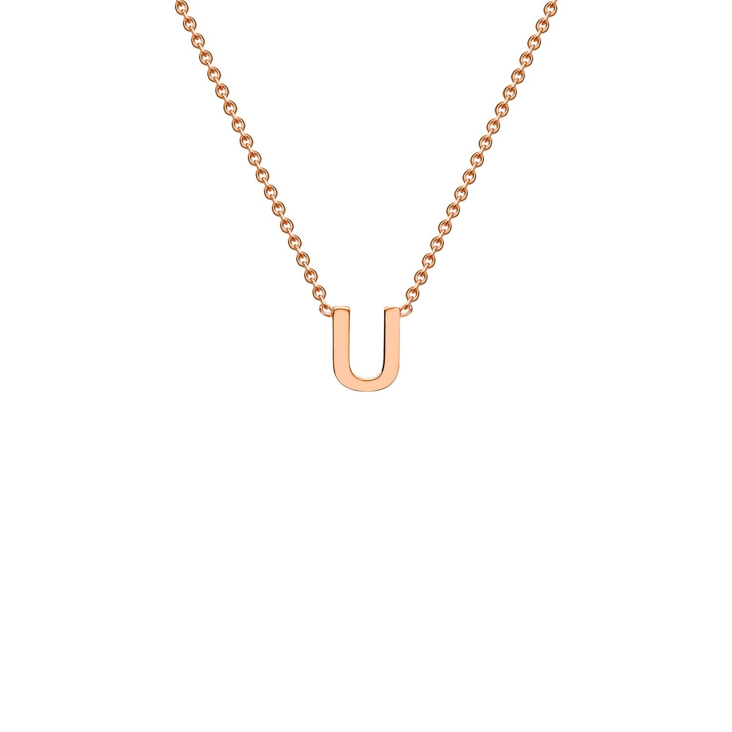 9K Gold Initial Adjustable Letter Necklace 38-43cm — U, 9kt Rose Gold