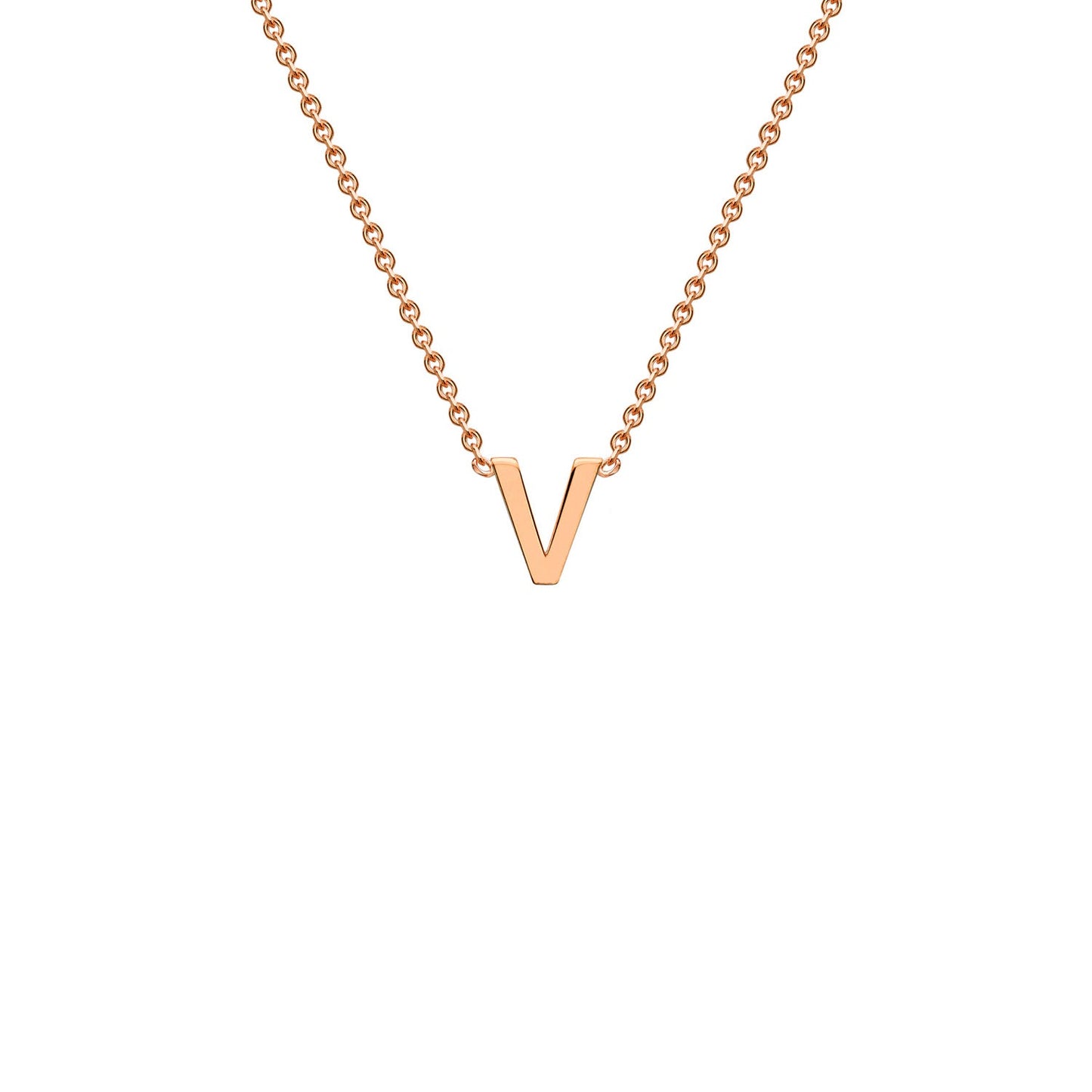 9K Gold Initial Adjustable Letter Necklace 38-43cm — V, 9kt Rose Gold