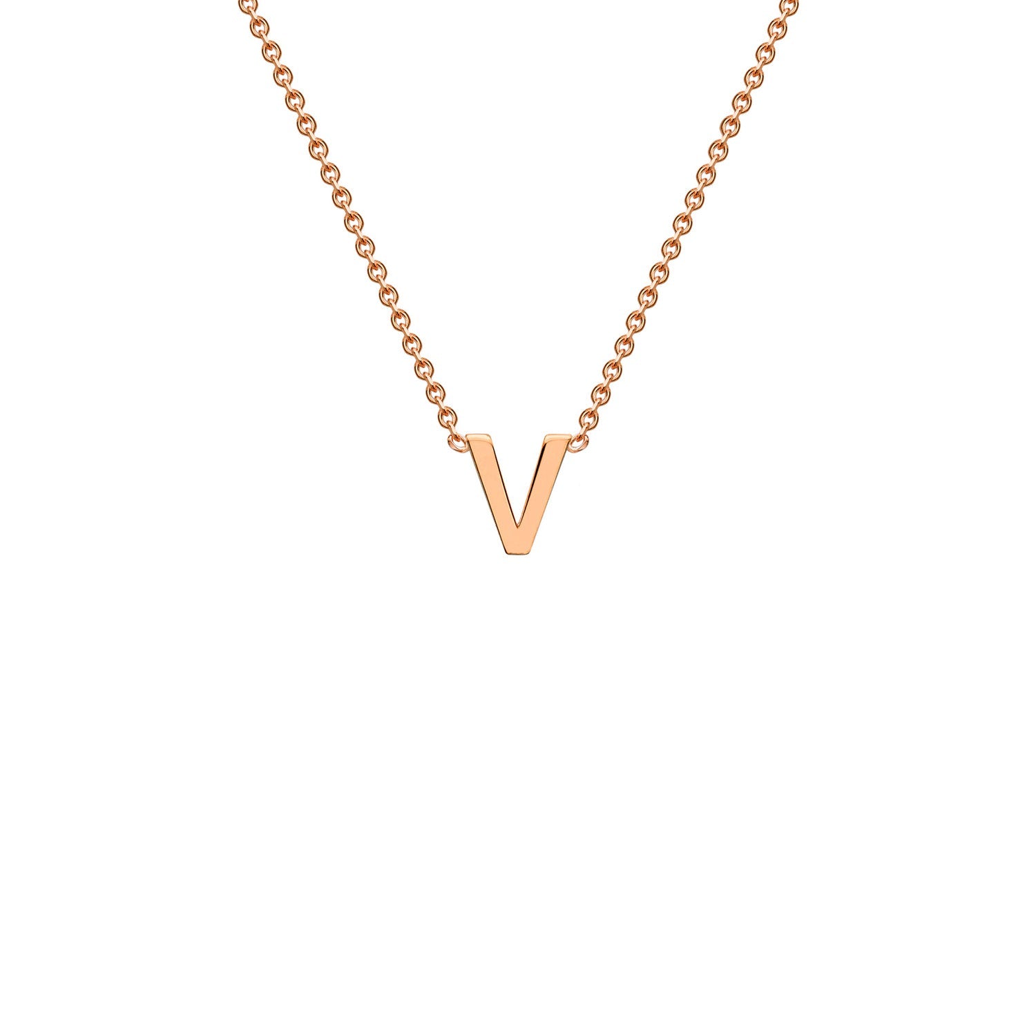 9K Gold Initial Adjustable Letter Necklace 38-43cm — V, 9kt Rose Gold