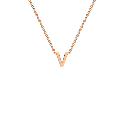 9K Gold Initial Adjustable Letter Necklace 38-43cm — V, 9kt Rose Gold