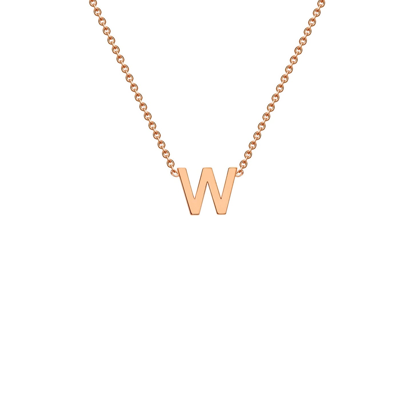 9K Gold Initial Adjustable Letter Necklace 38-43cm — W, 9kt Rose Gold