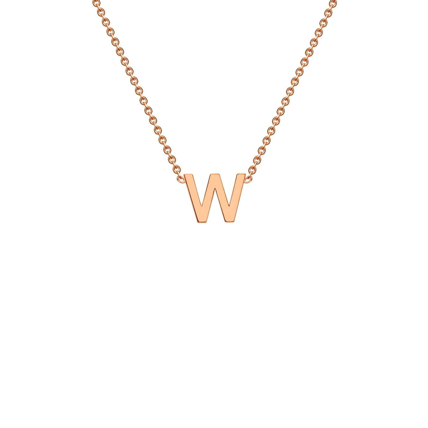 9K Gold Initial Adjustable Letter Necklace 38-43cm — W, 9kt Rose Gold