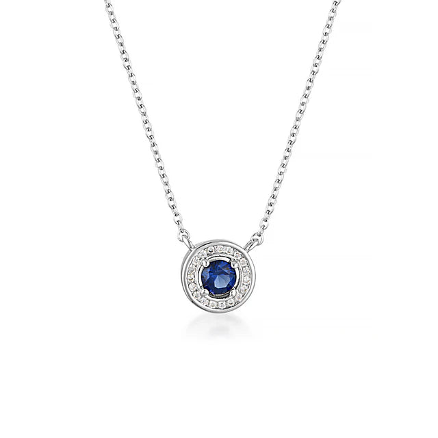 MILESTONE SAP BLUE ZIRCONIA HALO PENDANT IN SILVER
