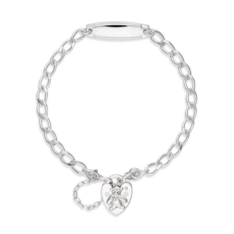 Brooklyn Teddy Diamond Cut Round Curb Bracelet with ID Silver