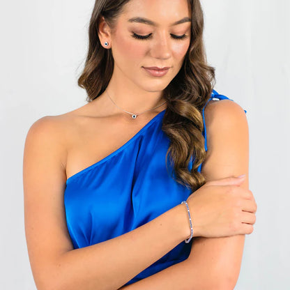 MILESTONE SAP BLUE ZIRCONIA HALO EARRINGS IN SILVER