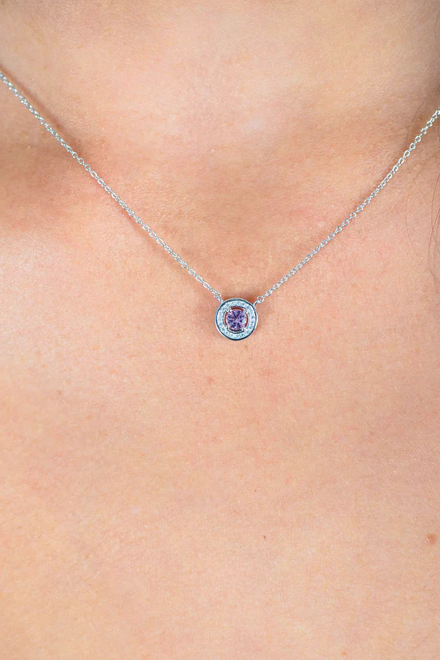 MILESTONE MORG PINK BERYL ZIRCONIA HALO PENDANT IN SILVER