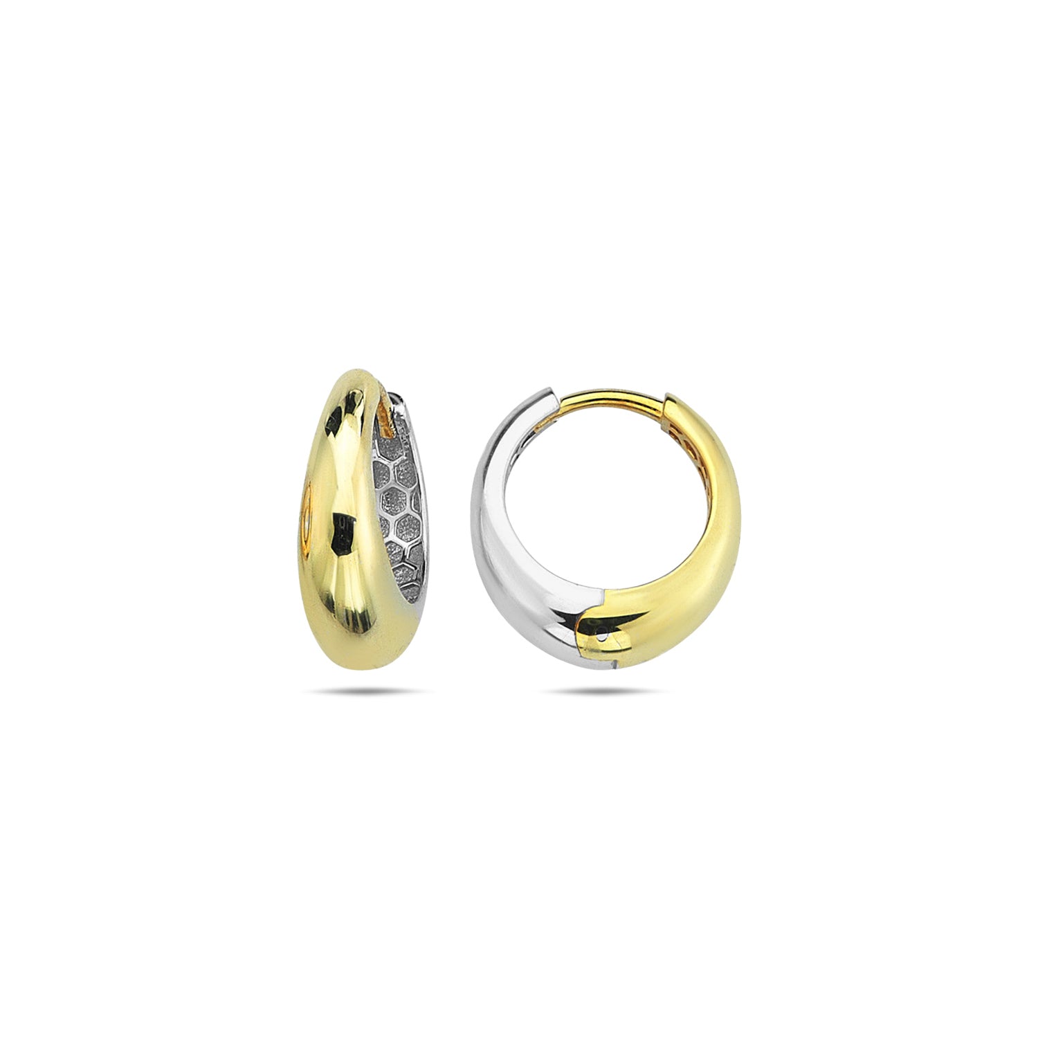 9K Yellow Gold & White Gold Round Huggie Earrings 14mm