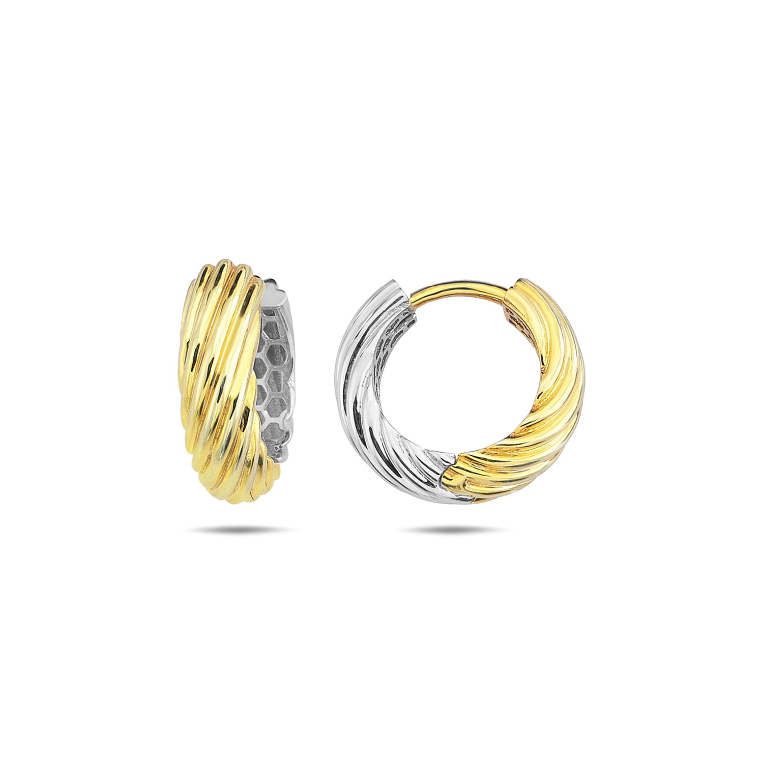 9K Yellow Gold & White Gold Twist Huggie Earrings 15.5mm