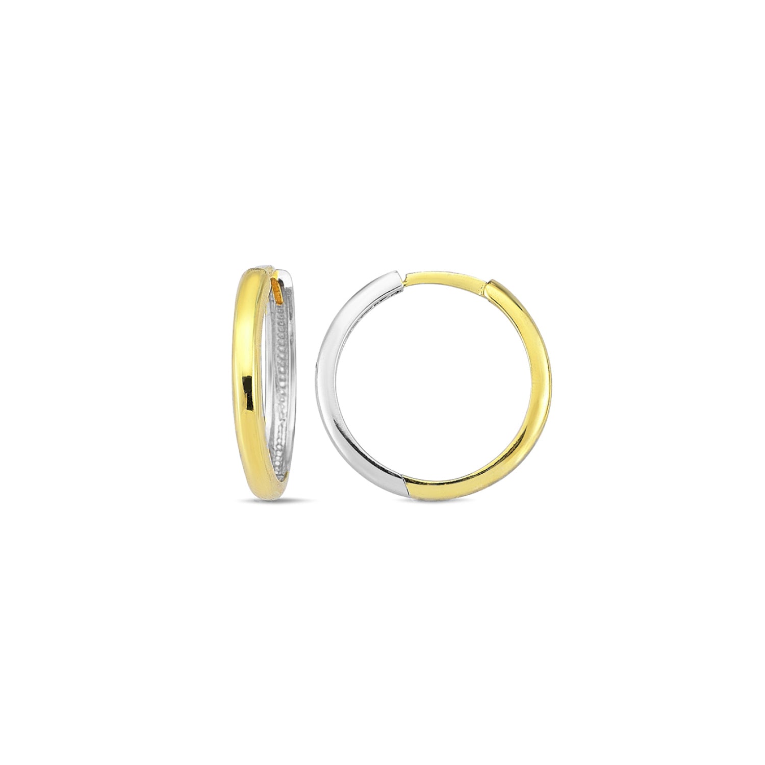 9K Yellow Gold & White Gold Fine Huggie Earrings 16mm