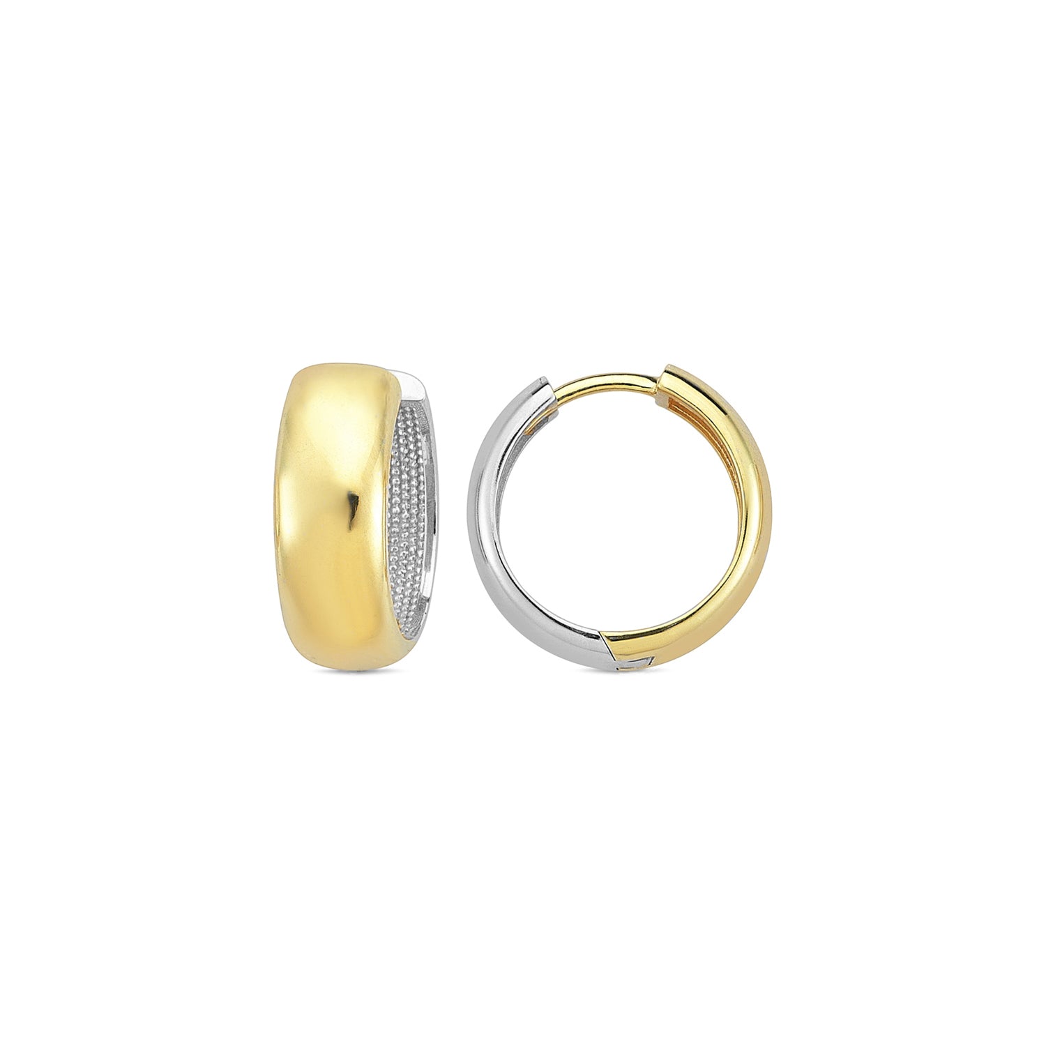 9K Yellow Gold & White Gold Wide Huggie Earrings 16mm