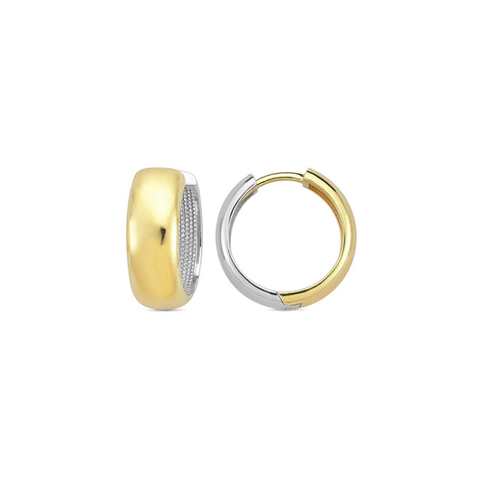 9K Yellow Gold & White Gold Wide Huggie Earrings 16mm