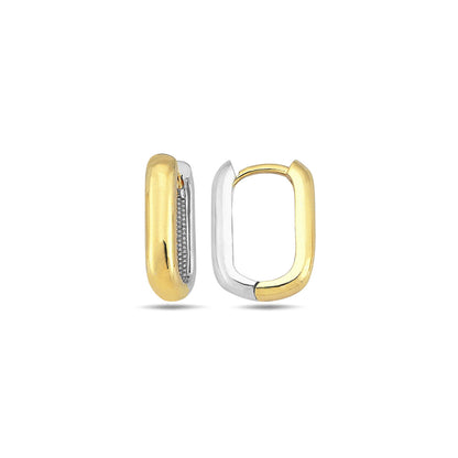 9K Yellow Gold & White Gold Rectangle Huggie Earrings 15mm