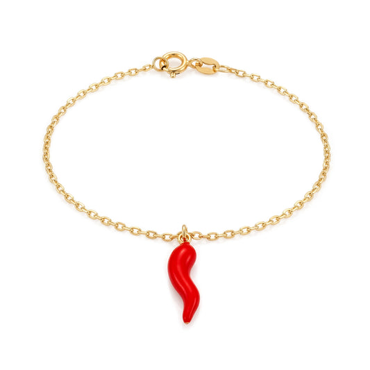 9K Yellow Gold Red Horn Bracelet 17-19cm