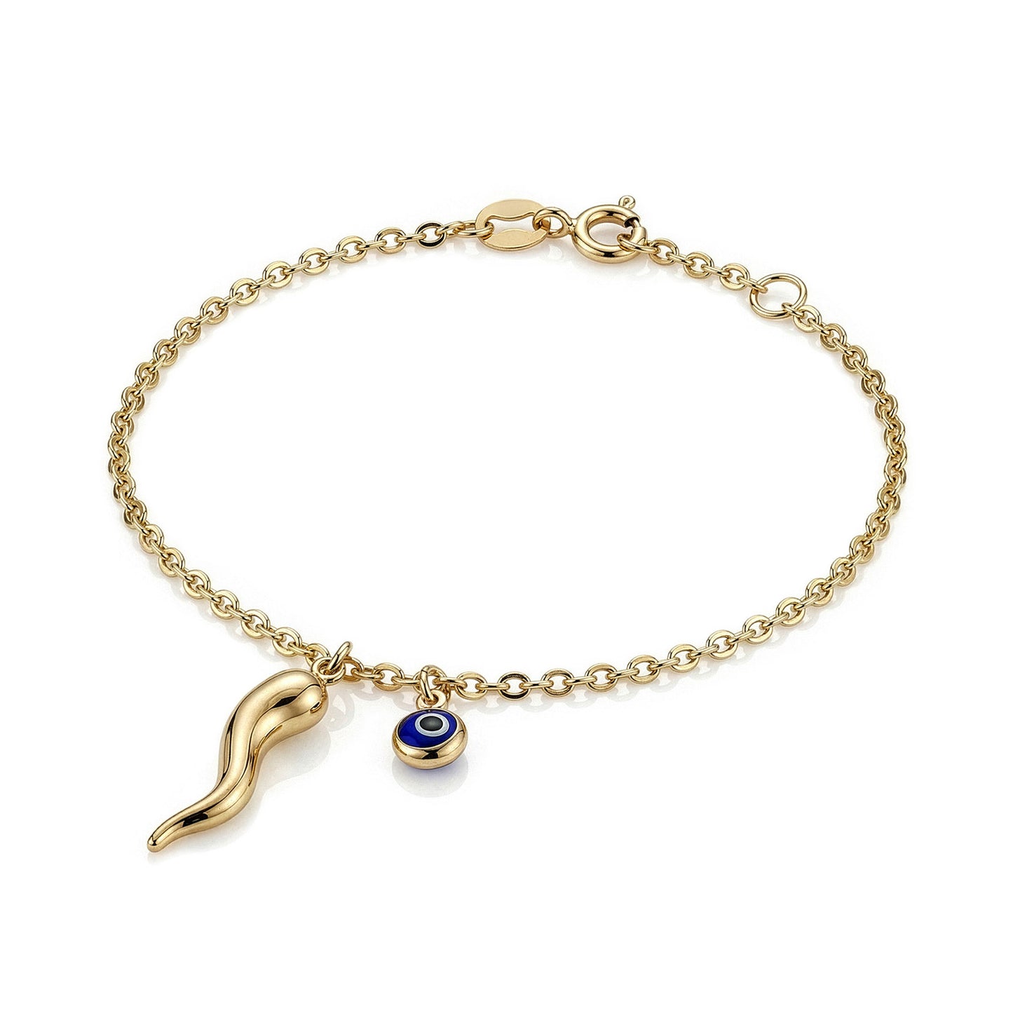 9K Yellow Gold Nazar & Gold Horn Bracelet 17-19cm