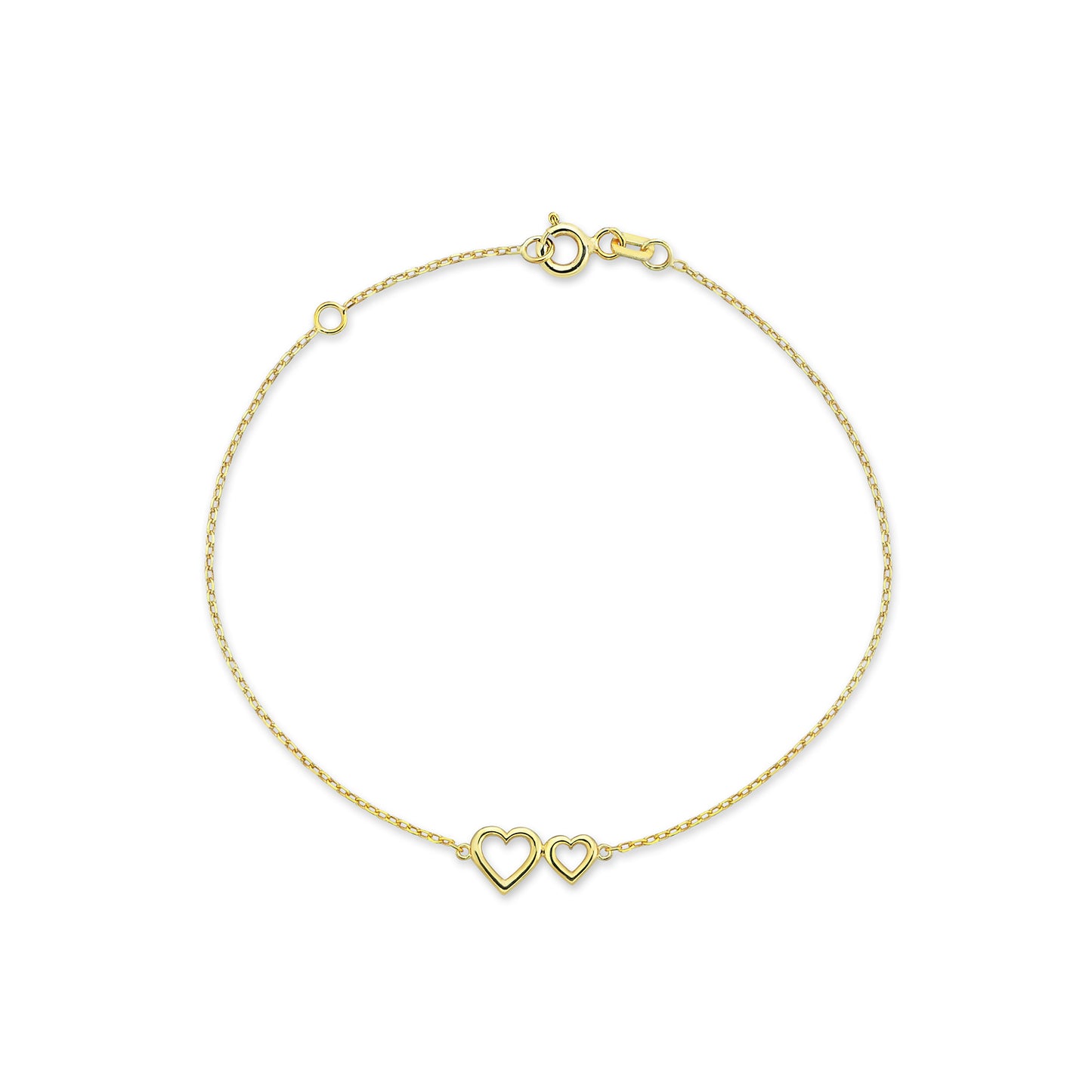 9K Yellow Gold Petite Hearts Bracelet 17-19cm