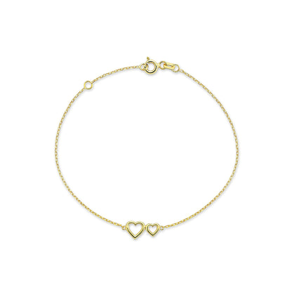 9K Yellow Gold Petite Hearts Bracelet 17-19cm