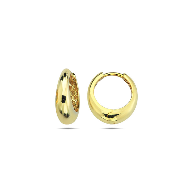 9K Yellow Gold Round Tapered Huggie Earrings 14mm