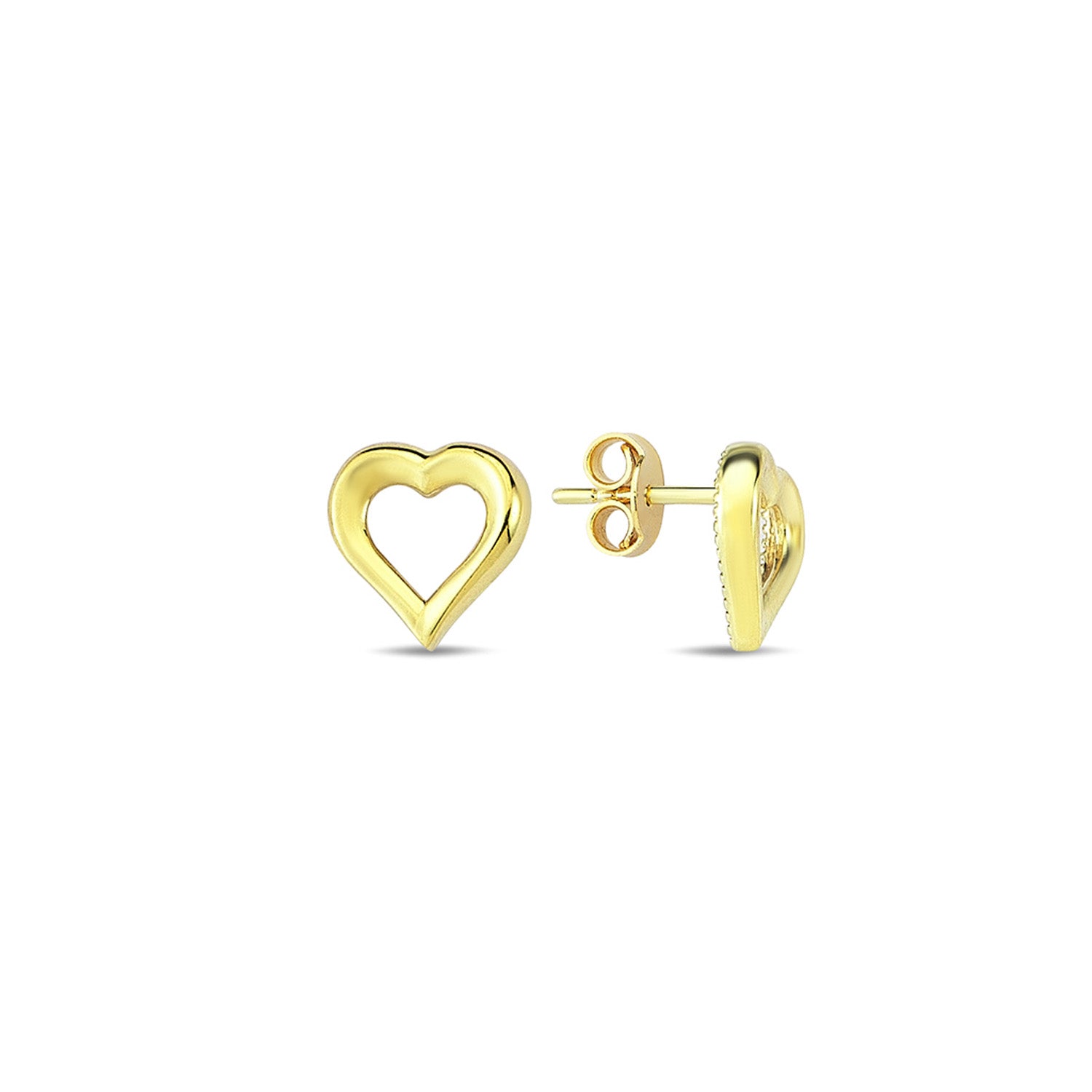 9K Yellow Gold Open Heart Stud Earrings