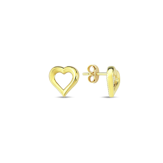 9K Yellow Gold Open Heart Stud Earrings