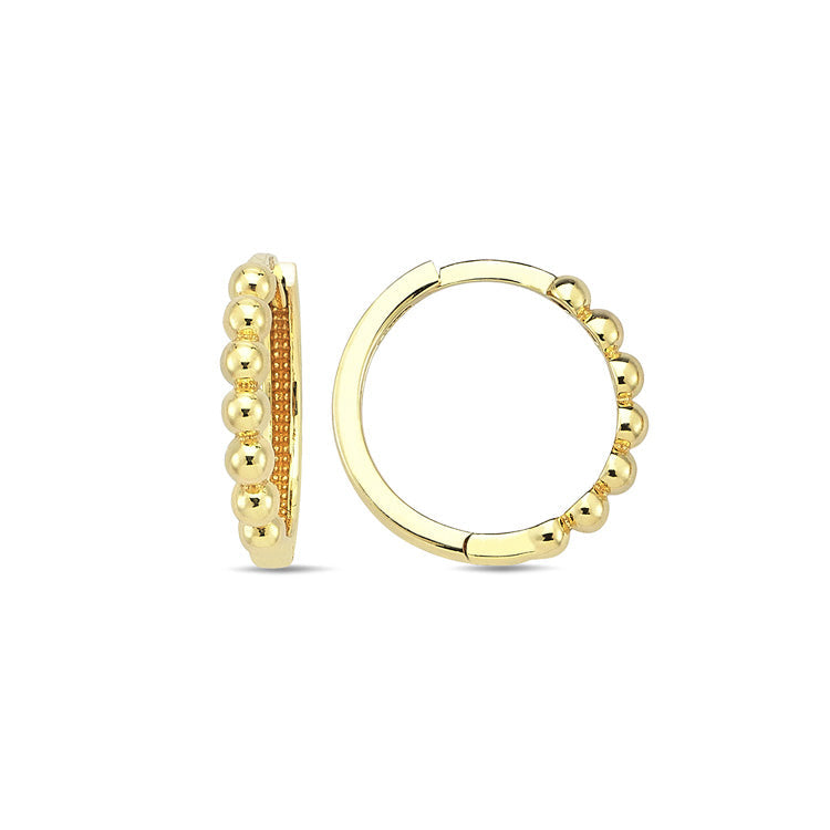 9K Yellow Gold Beaded Huggie Earrings 15mm