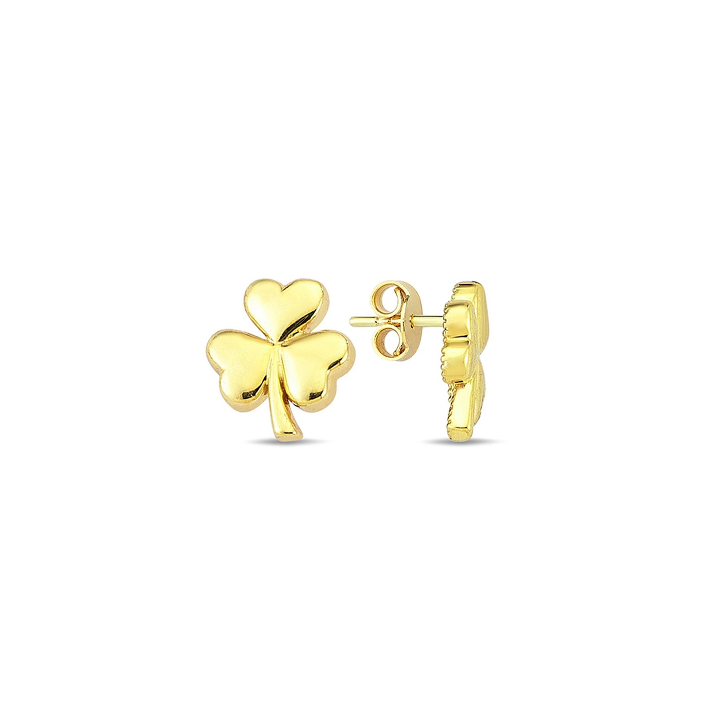 9K Yellow Gold 3 Leaf Clover Stud Earrings