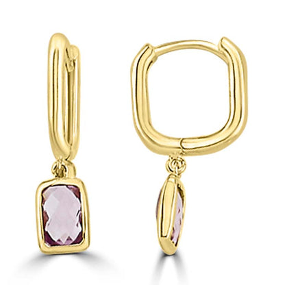 9K Yellow Gold Faceted Amethyst Huggie Earrings